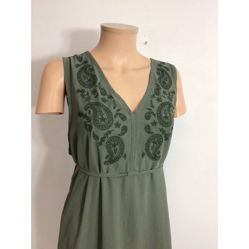 Thyme Green Embroidered Dress Babydoll Empire Waist Womens XL - Picture 7 of 10
